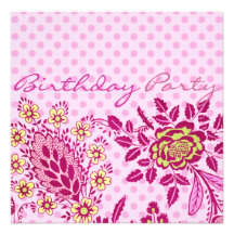Pink Flower & Polka Dot Birthday Invitation