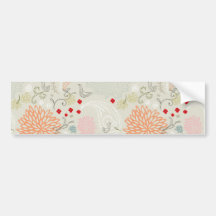 Pink flowers and little birds wallpaper bumper sticker
