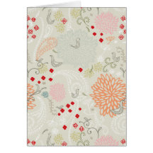 Pink flowers and little birds wallpaper greeting cards