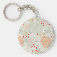Pink flowers and little birds wallpaper keychains