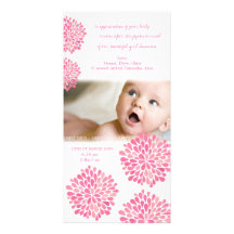 Pink Flowers Baby Birth Thank You Photo Card