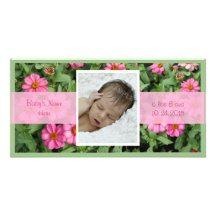 Pink Flowers Birth Announcement Personalized Photo Card