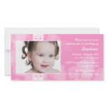 Pink flowers birthday party invitation photocard customized photo card