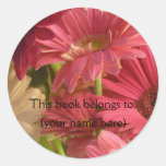 Pink flowers bookplate round stickers