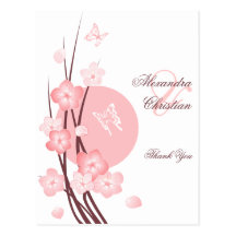 Pink Flowers Butterfly Thank You Postcards