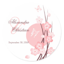 Pink Flowers Butterfly Wedding Announcement