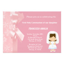 Pink Flowers Holy Communion Custom Announcements