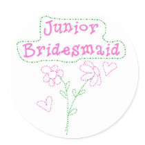 Pink Flowers Junior Bridesmaid Round Stickers