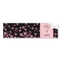 Pink Flowers on Black Bumper Sticker