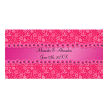 Pink flowers wedding favours picture card