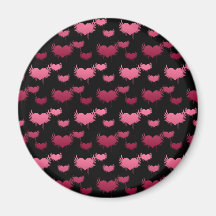 Pink Flying Hearts on Black Fridge Magnet