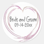 Pink Fractal Heart Wedding Envelope Seal Round Stickers