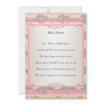 Pink Frame Purple  Baby Shower Party Custom Announcements