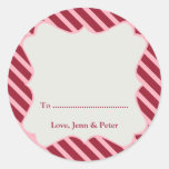Pink frame red stripes Christmas holiday gift tag Stickers