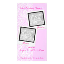 Pink Frilly Lace Twin Photo Announcement Cards Photo Card Template