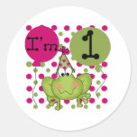 Pink Frog 1st Birthday Round Sticker