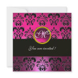 PINK FUCHSIA BLACK DAMASK MONOGRAM, amethyst Personalized Invite