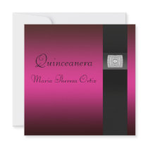 Pink Fuchsia Black Quinceanera 15th Birthday Party Announcements