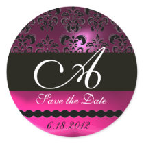 PINK FUCHSIA PURPLE DAMASK MONOGRAM, violet Sticker