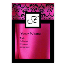 PINK FUCHSIA SILK DAMASK CLOTH ,SQUARE MONOGRAM BUSINESS CARD TEMPLATE