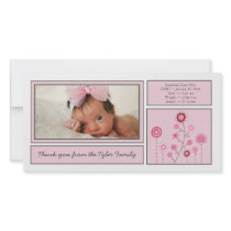 Pink Garden Baby Girl Thank You Photo Card