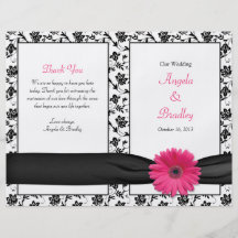 Pink Gerber Daisy Damask Floral Wedding Program Custom Flyer