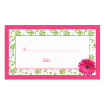 Pink Gerber Daisy Green Damask Wedding Place Cards Business Card Templates