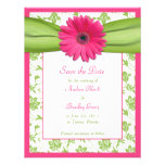 Pink Gerber Green Floral Damask Save the Date Card Personalized Announcements