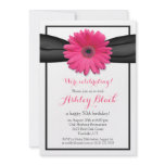 Pink Gerbera Black Ribbon Birthday Invitation