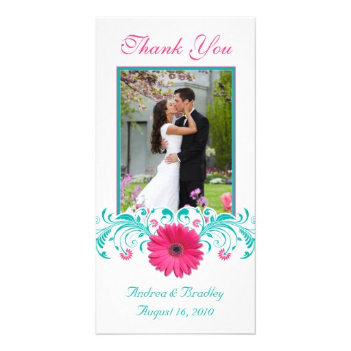 Pink Gerbera Daisy Floral Thank You Photo Card