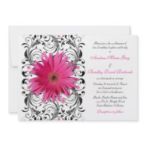 Pink Gerbera Daisy Floral Wedding Invitation