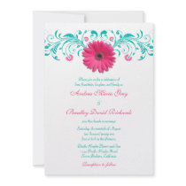 Pink Gerbera Daisy Floral Wedding Invitation