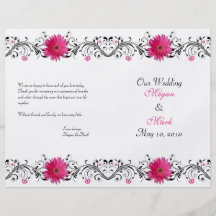 Pink Gerbera Daisy Floral Wedding Program Custom Flyer
