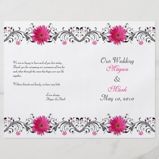 Pink Gerbera Daisy Floral Wedding Program Custom Flyer