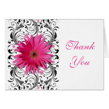 Pink Gerbera Daisy Floral Wedding Thank You Card
