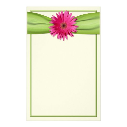 Pink Gerbera Daisy Green Ribbon Stationery