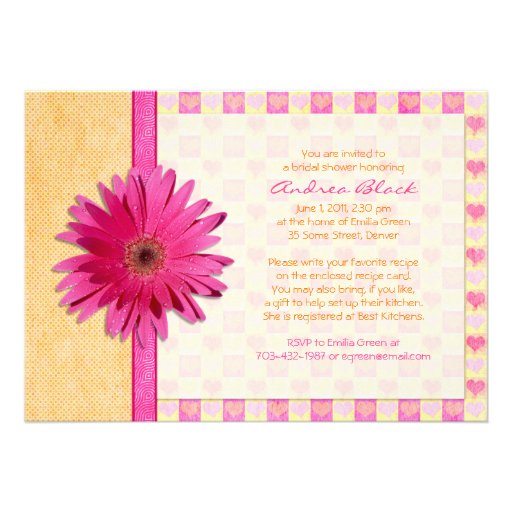 Pink Gerbera Daisy Orange Bridal Shower Invitation at Zazzle.ca