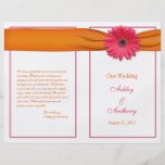 Pink Gerbera Daisy Orange Ribbon Wedding Program Flyer