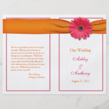 Pink Gerbera Daisy Orange Ribbon Wedding Program Flyer