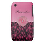 Pink Gerbera Daisy & Pearls Zebra Stripes iPhone 3 Case-Mate Cases
