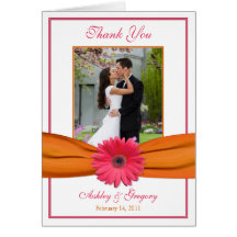 Pink Gerbera Daisy Photo Wedding Thank You Card