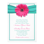 Pink Gerbera Daisy Turquoise Wedding Invitation