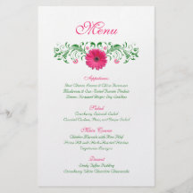 Pink Gerbera Daisy Wedding Menu Card Personalized Flyer