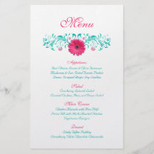 Pink Gerbera Daisy Wedding Menu Card Flyers