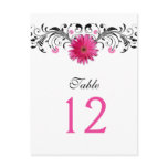 Pink Gerbera Daisy Wedding Table Number Card