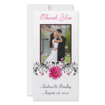 Pink Gerbera Daisy Wedding Thank You Photo Card