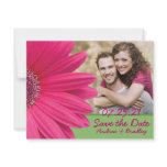 Pink Gerbera Green Photo Save the Date Card Announcements