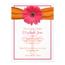 Pink Gerbera Orange Ribbon Confirmation Invitation