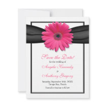 Pink Gerbera with Black Ribbon Save the Date Card