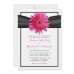 Pink Gerbera with Black Satin Ribbon Invitation